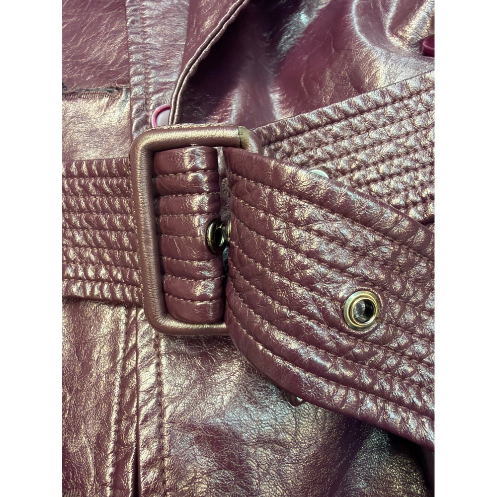 Rosetta Getty Collective Burgundy Metallic Faux Leather Trench Coat XL Belted - Picture 5 of 7